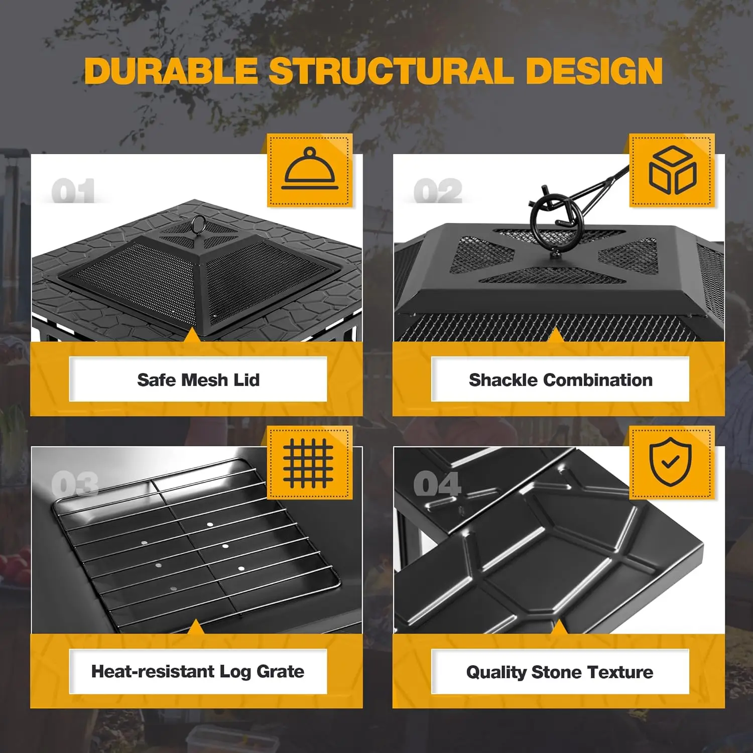 Lareiras exteriores do metal com tampa impermeável, poço exterior do fogo, pátio, tabela de acampamento, 32"