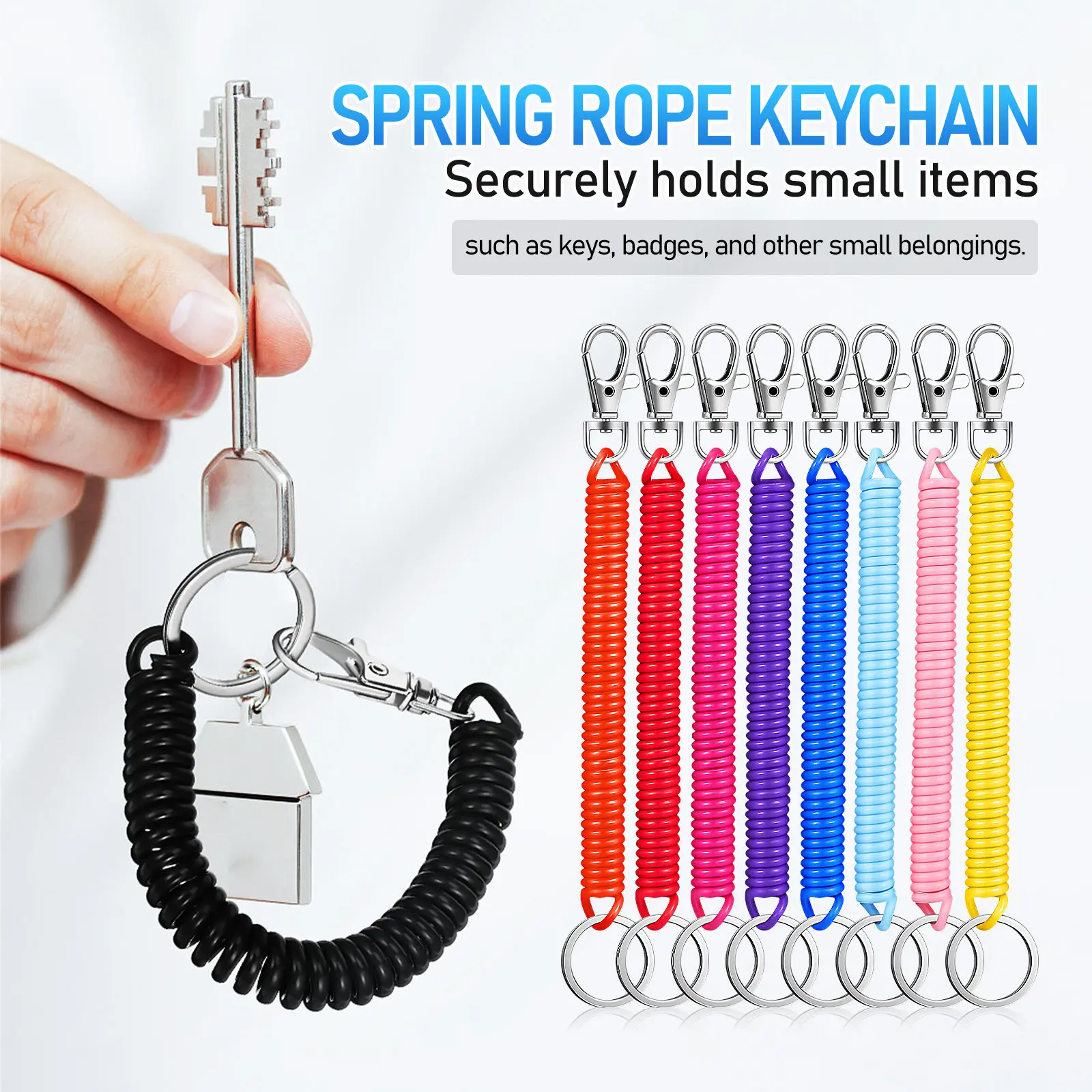 10Pcs Spiral Cord Keychain High Elasticity Coil Keychain for Keys Badges Wrist Carry Purse Phone Bag Outdoor Spring Key Ring