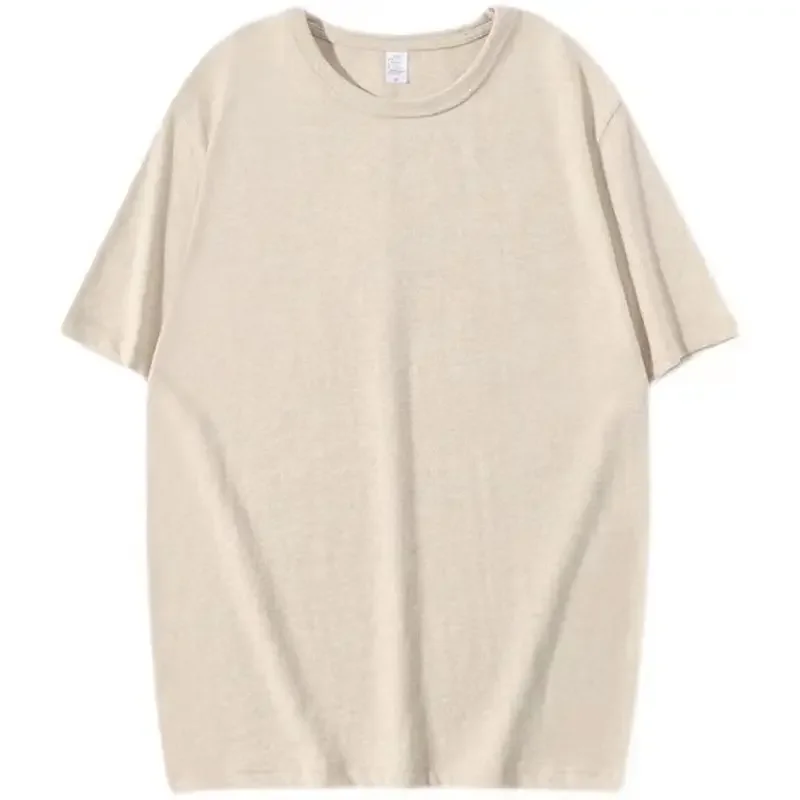 Summer Heavyweight 200g Solid Color Short-sleeved T-shirt Gray Pure Cotton Milk Tea Color Buffed Loose Impermeable Top