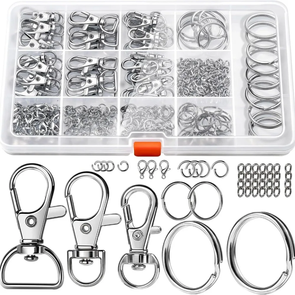 265PCS Metal Keychain Making Set Silver Gold Jumprings Extender Chain Keychain Clip with Key Ring DIY Sewing Craft