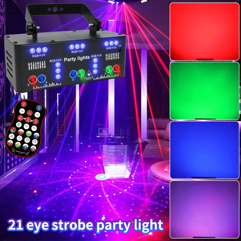 21 olhos rgb dj discoteca festa luz de palco dmx512 uv led padrão luzes estroboscópicas para show de luz laser natal clube bar discoteca dança