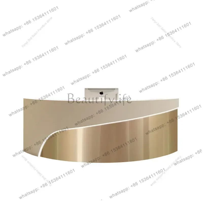 LSNordic Cream Style Curved Reception Desk Nordic Clothing Store Beauty Salon Massage Parlor Cashier Counter Office Furniture FY