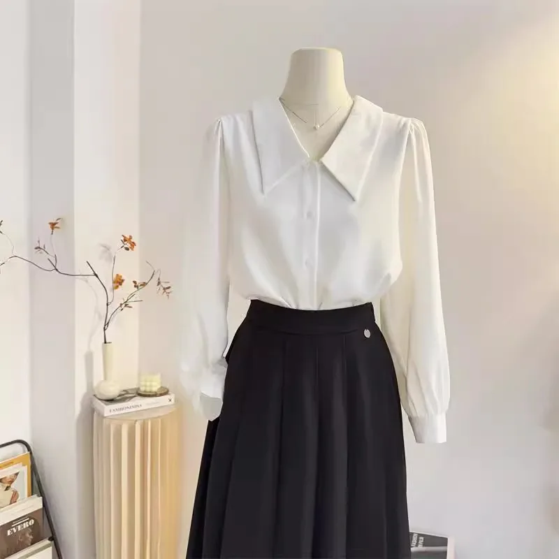 

Женская шифоновая блузка Ele Long Sve: Новинка весенней коллекции, свободный крой, простой дизайн, для повседневной носки, из полиэфирного волокна