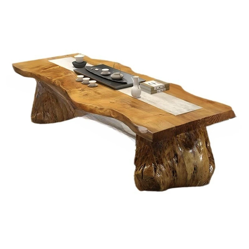 Log large board table, solid wood, new Chinese tea table and chair combination, Zen tea table home office coffee table
