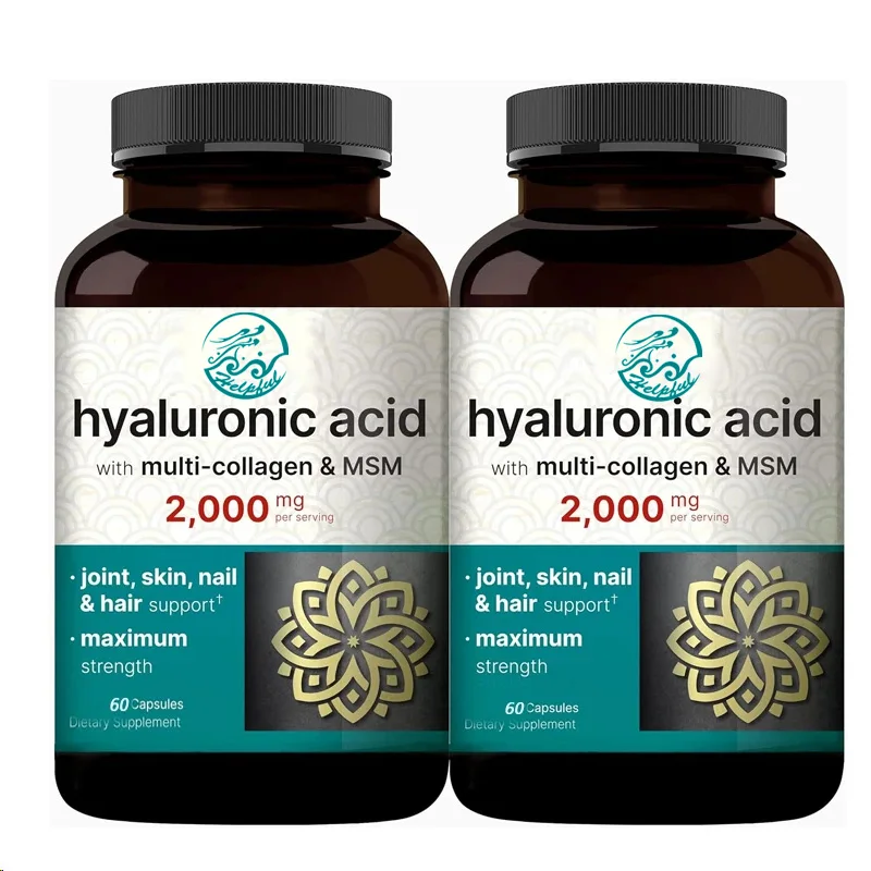 Hyaluronic acid 60 capsules dimethyl sulfone and multi collagen support skin moisturizing, joint lubrication,hair and eye health