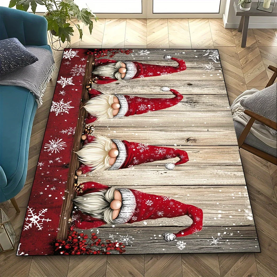 

1pc Christmas dwarf and white snowflake pattern rug, crystal velvet fabric, suitable for patio/garden/yard/bedroom/living room