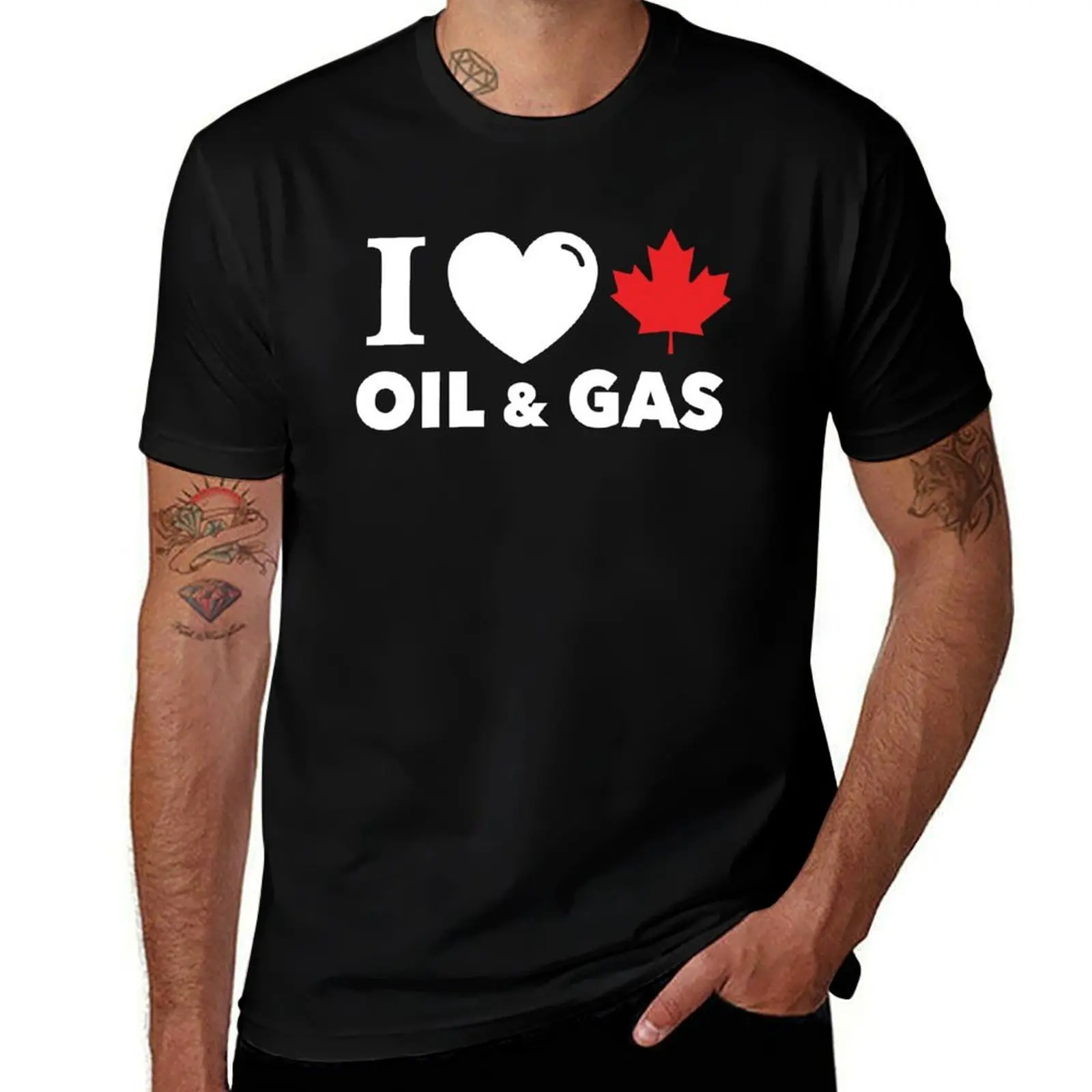 Me encantan el aceite y el gas canadiense corazón rojo y hoja de arce Alberta Pipelines fondo negro HD tienda en línea de ALTA CALIDAD camiseta
