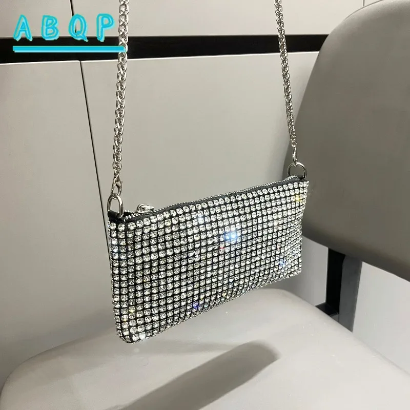Shoulder Bag Women's Shiny Rhinestone Chain Mobile Phone Bags Crossbody Handmade Clutch Dinner Bag Purse