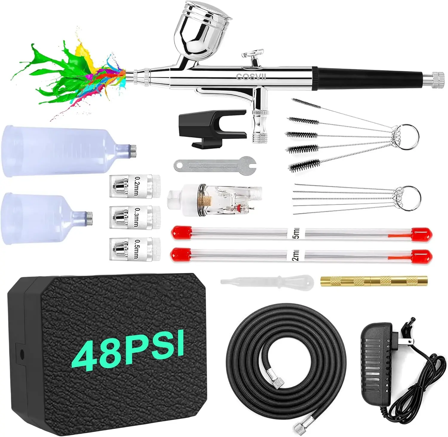 

Professional Airbrush Kit with Compressor, 40-48 PSI High Pressure, 3 Nozzle Sizes for Nails Art, Makeup, T-Shirt Painting