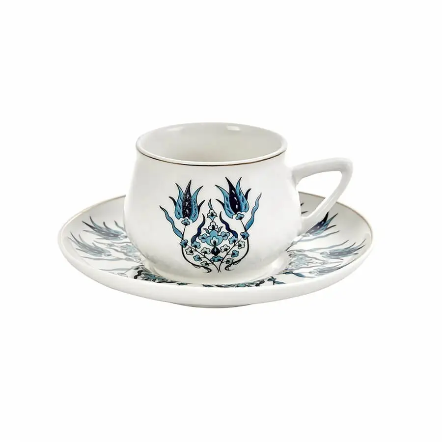 

Iznik New Form Turkish Coffee Cup Set of 6, 12 Piece Cups with Saucers 3.3 fl oz Small Porcelain Espresso Set Ideal for Serving