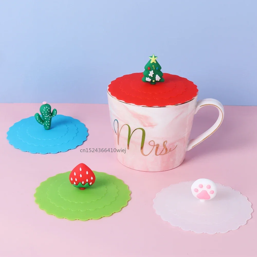 10cm Reusable Silicone Cup Cover Cute Seal Suction Cup Cover Dustproof Leakproof Tea Coffee Lids Cap Cup Accessories