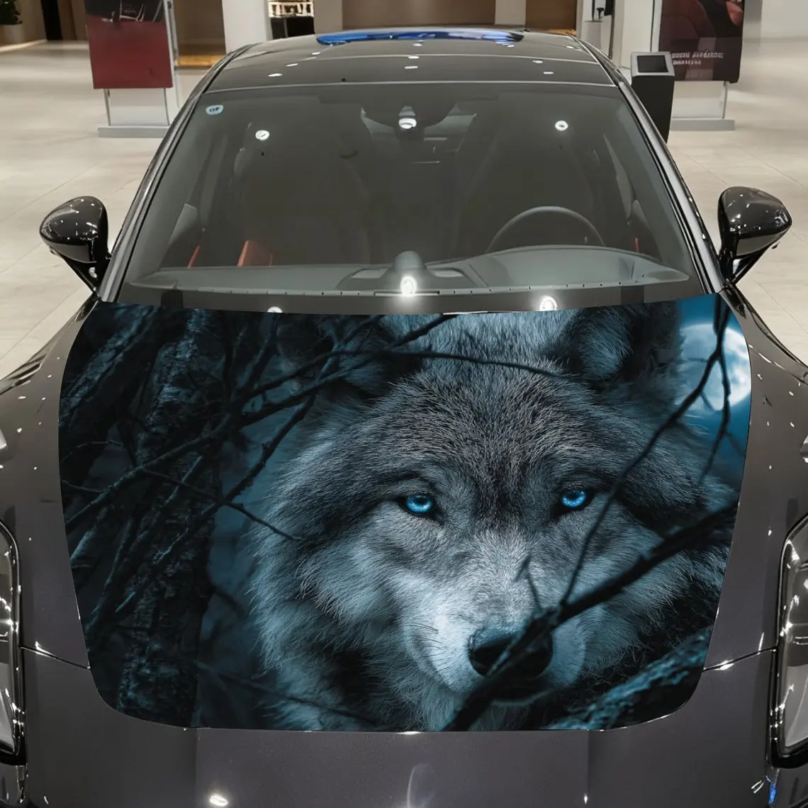 

Night Moon Blue Eyes Wolf Car Hood Stickers, Decorative Car Packaging Paper, Bold Designs, Halloween Decorations, Car Parts Acce