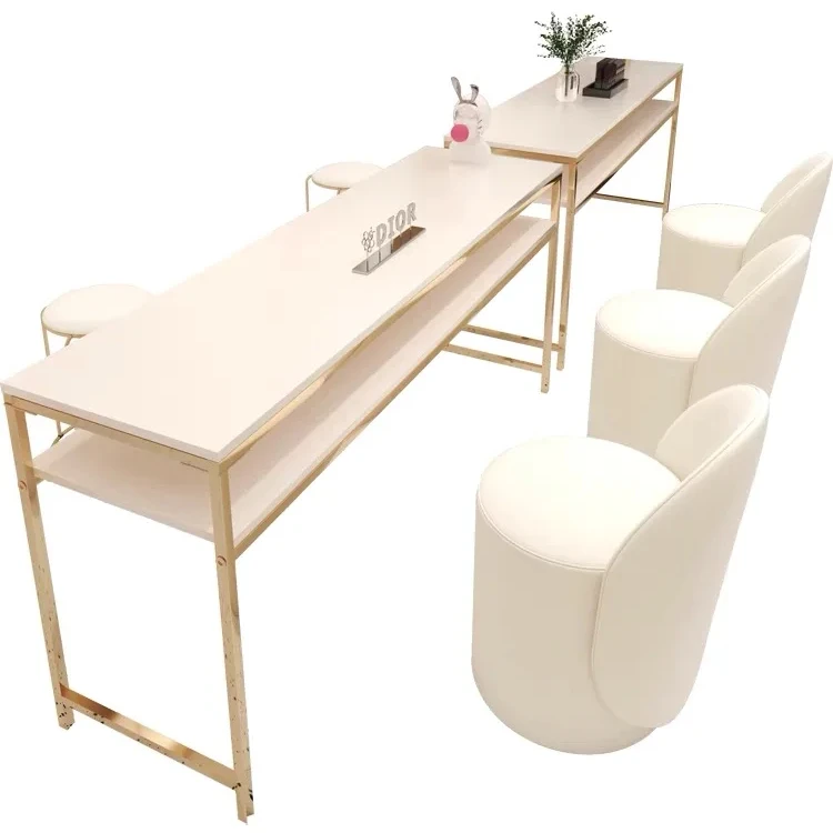 Modern Beauty Manicure Table and Chair Set Marble Iron Double-layer Salon Furniture Nail Table