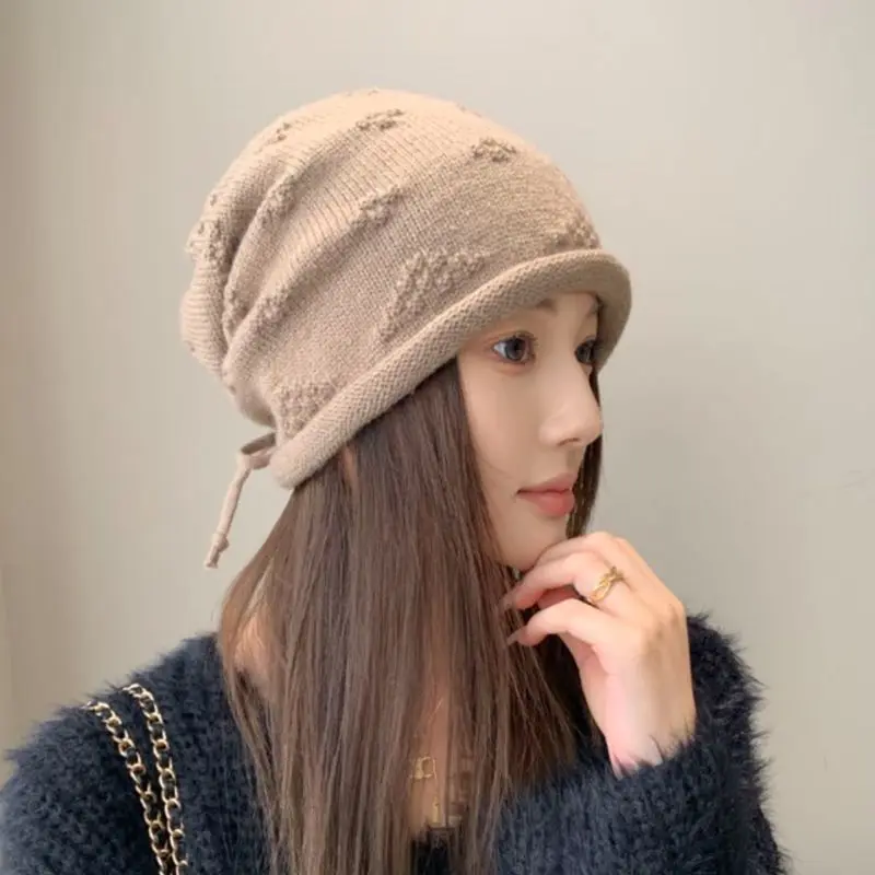 Warm Knitted Cuffed Beanie Hat Women's Fashionable All-Match Autumn Winter Hat Big Head Size Small Face Effect Casual Style