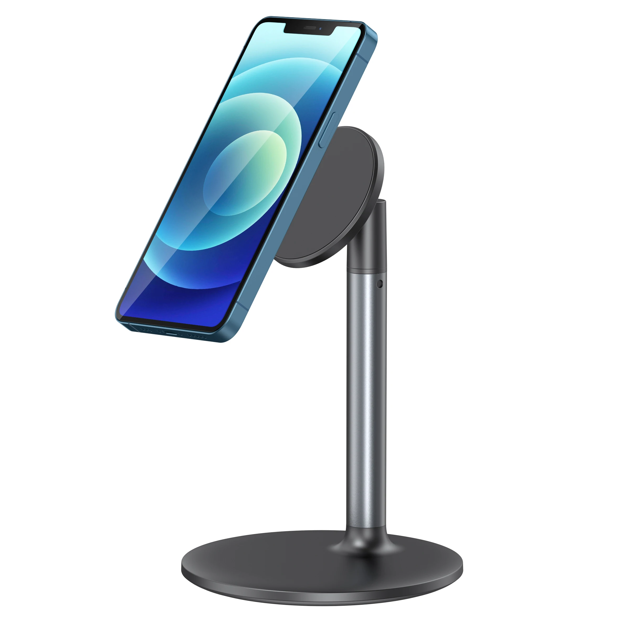 Magnetic Desk Phone Stand for iPhone16 15 14 13/12 - Phone Holder Dock with 360°Rotation, Height&Tilt Adjustable for Office/Home