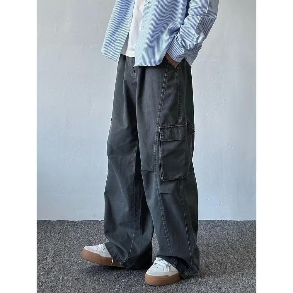 

Мужские весенние американские повседневные рабочие брюки 2025 года со шнурком, прямые брюки из чистого хлопка, мужские трендовые уличные брюки в стиле ретро