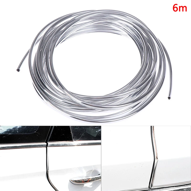 1 Roll 6M Car Door Moulding Strip Chrome Car Body Door Edge Moulding Trim Strip