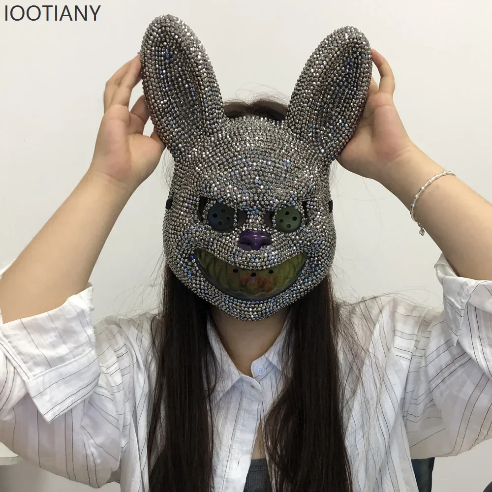 CosplayNew gris sangre conejito hecho a mano máscara de diamantes de imitación Cosplay calavera carnaval club nocturno Hip-hop baile callejero salón Owen máscara de fiesta