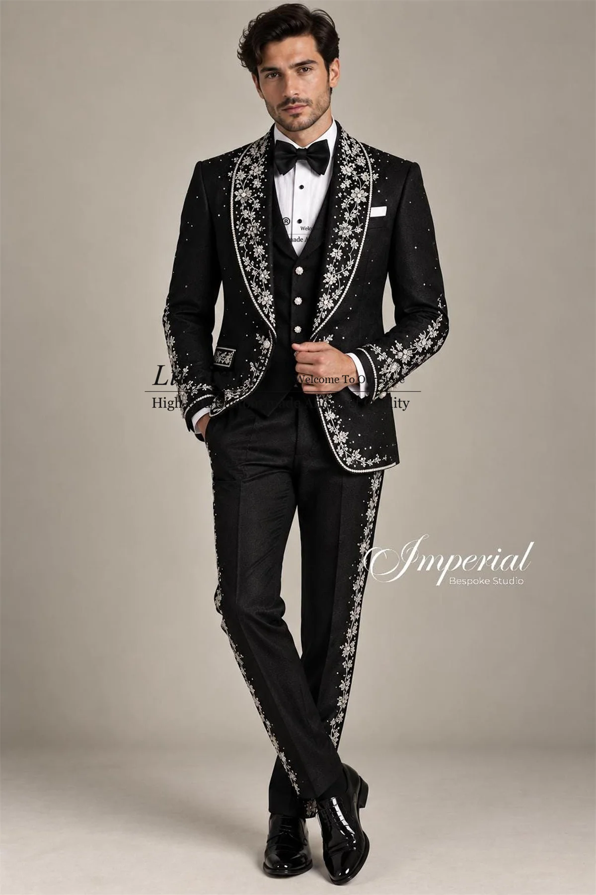 Luxury Crystals Diamond Tuxedos Men Suits Slim Fit Wedding Male Groom Blazers 3 Pieces Sets Party Costume Homme Customized