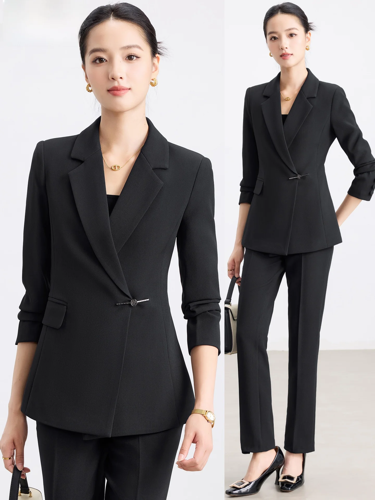 

Professional Black Women's Suit Set Autumn High-End Jewelry Store Sales Guide Work Uniform Formal Wear Commute Style Slim Fit
