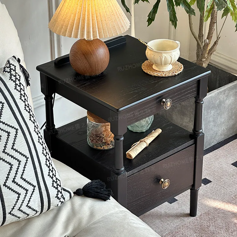 

Vintage Solid Wood Nightstand Small Space Living Room Bedside Cabinet Rustic Bedroom Furniture Apartment Storage Drawers