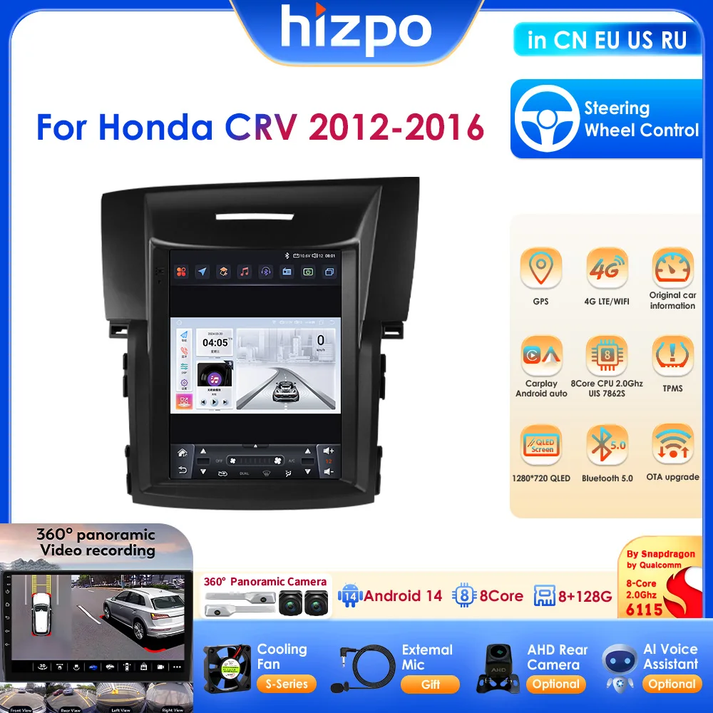 Radio para Auto de 9.7" con Android Auto para Honda CRV 2012-2016, Snapdragon 6115, CarPlay, Reproductor Multimedia de Video, 4G, RDS, DSP, GPS, WiFi, OBD
