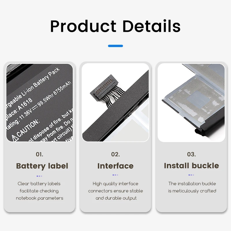 Bateria for Apple MacBook Pro, A1618, 15 pol, Retina, A1398, 2015 Ano, 020-00079, MJLQ2LL/A, MJLT2LL/A, 11.36V