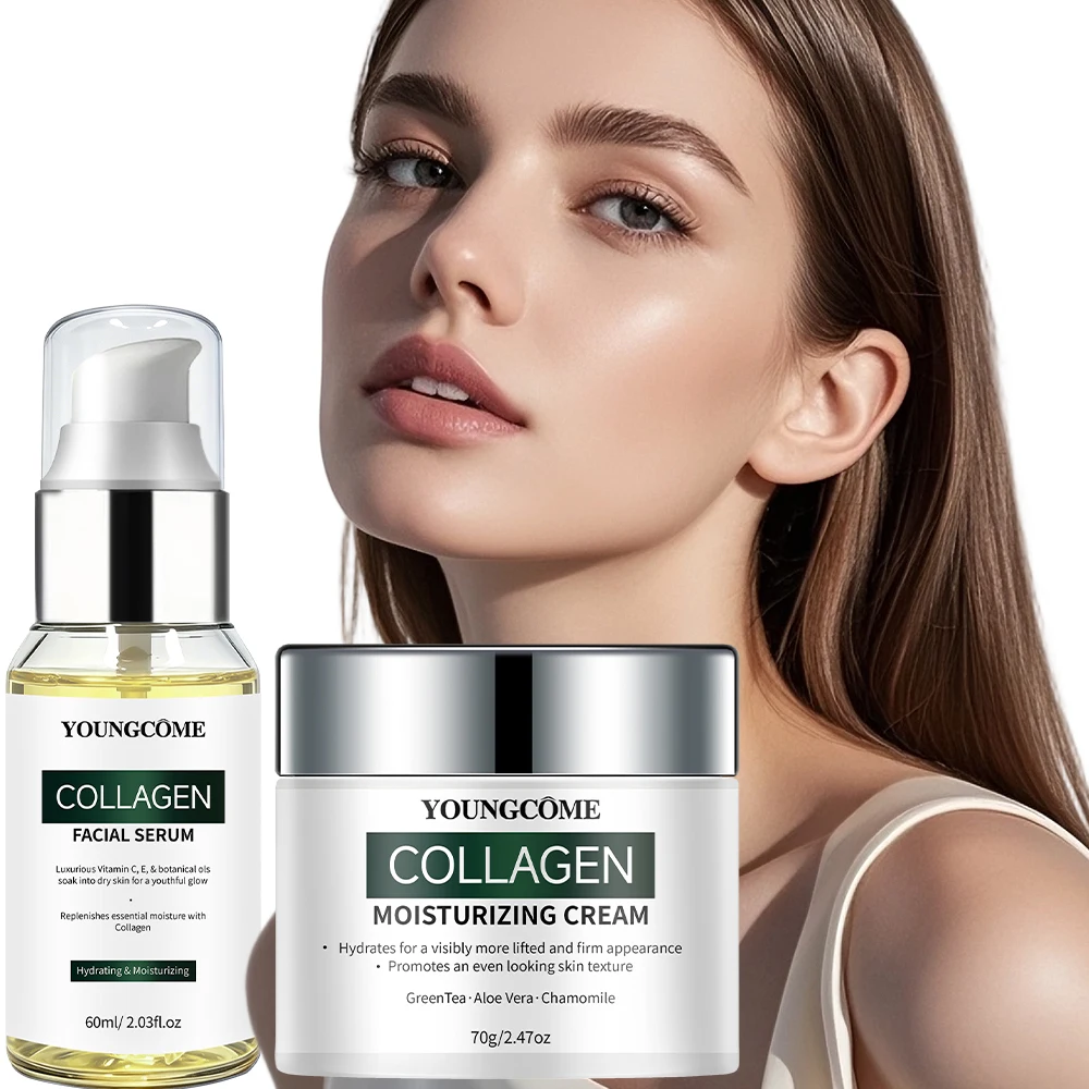 Conjunto de cuidados com a pele com colágeno, creme hidratante para o rosto YOUNGCOME e sérum de vitamina C E, kit de hidratação diária para pele seca