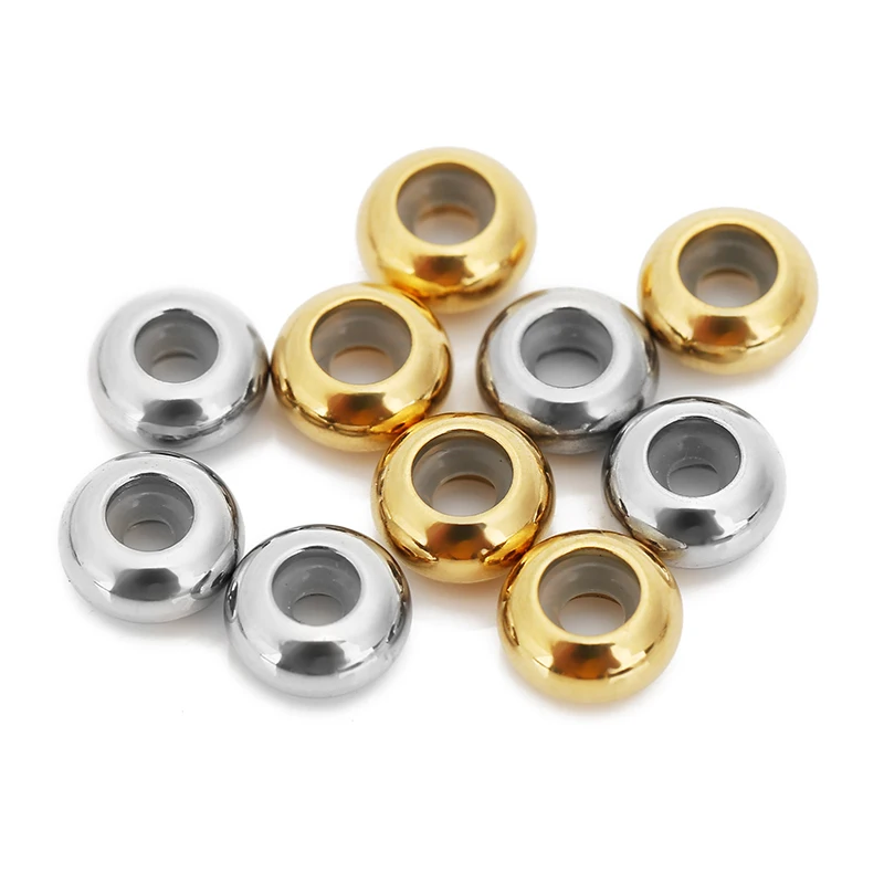 10pcs/lot Stainless Steel Spacer Charm Beads Round Flat Rondelle Stopper Beads with Rubber Spacer Beads for DIY Jewelry Making