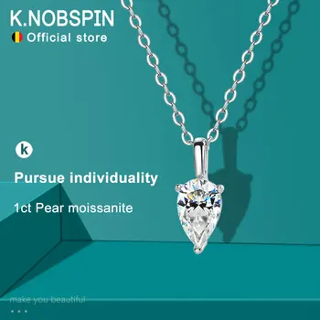 KNOBSPIN 5*8mm 1ct Pear Moissanite Necklace for Women 3 Prong Setting Wedding Jewelry GRA s925 with Sliver Plated 18k Necklace