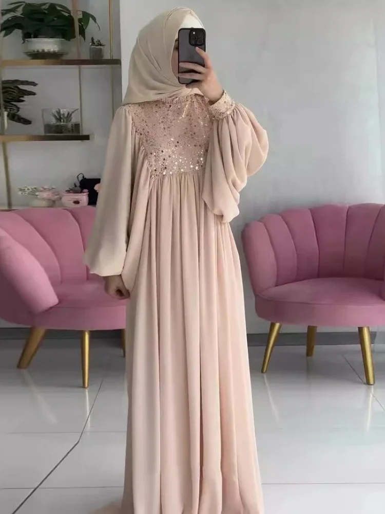 Eid Muslim Party Dress Abaya for Women Sequins Dresses Loose Jalabiya Kaftan Islam Vestidos Arab Long Robe Ramadan Morocco Dubai