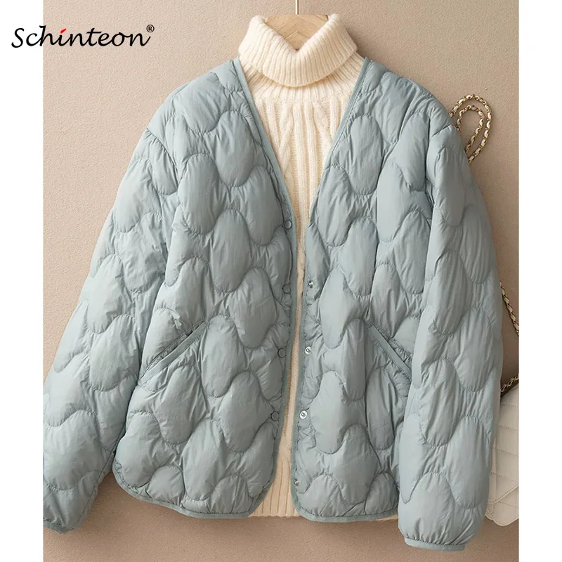 

Женская осенне-зимняя теплая легкая тонкая куртка-пуховик Schinteon с 90% белым утиным пухом, однобортная, новинка 2026 года