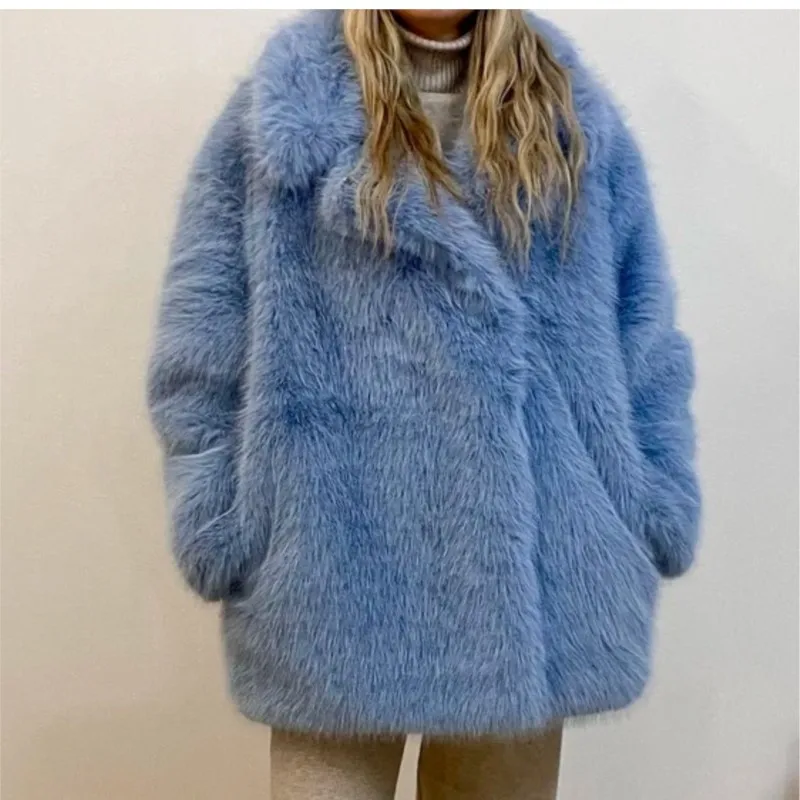 معطف شتوي فاخر عالي الجودة لعام 2025 معطف نسائي سميك ودافئ ملابس خارجية سترة طويلة من فراء الثعلب للسيدات