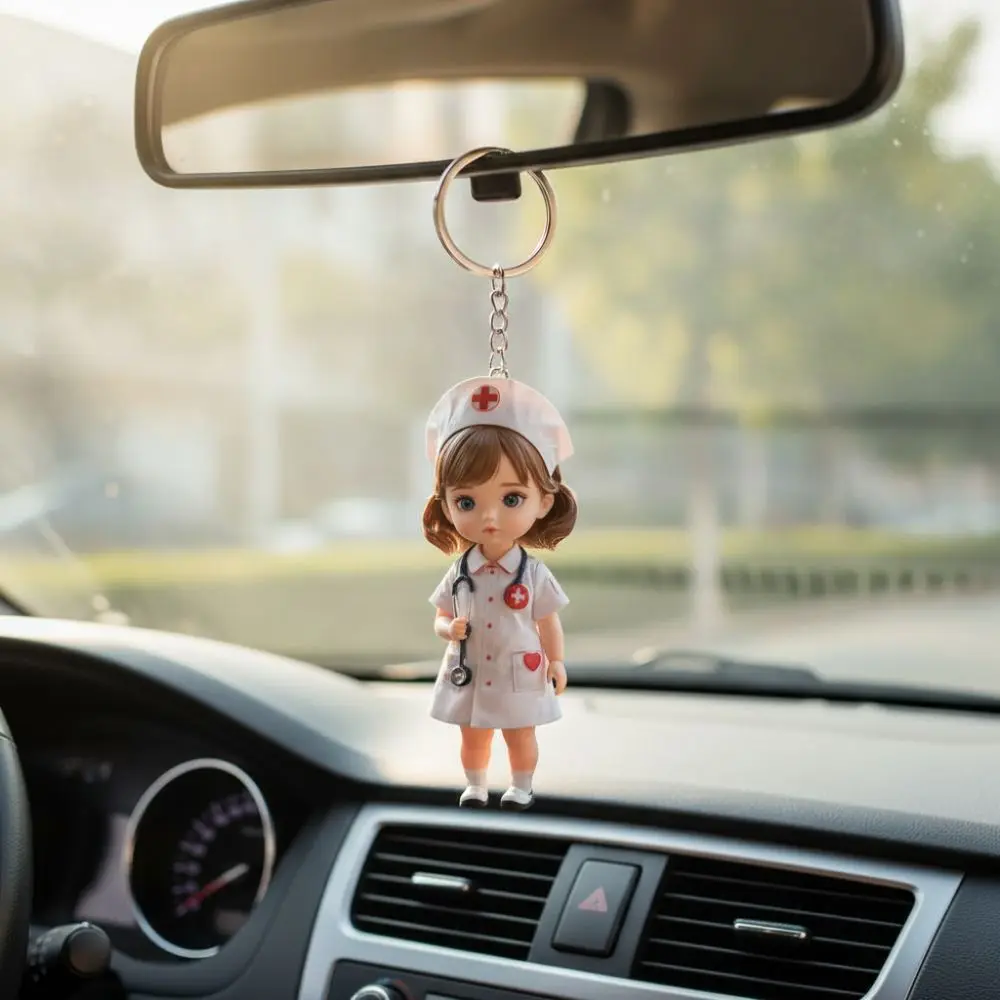 

Gift 2D Flat Doctor Nurse Keychain Hanging Colorful Cartoon Pendant Ornament Car Rearview Mirror