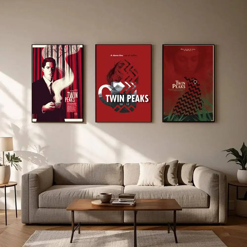 Twin P-Peaks Mystery Crime Poster Art Sticky Wall Waterproof Home Living Room Bedroom Bar Aesthetic Decoration
