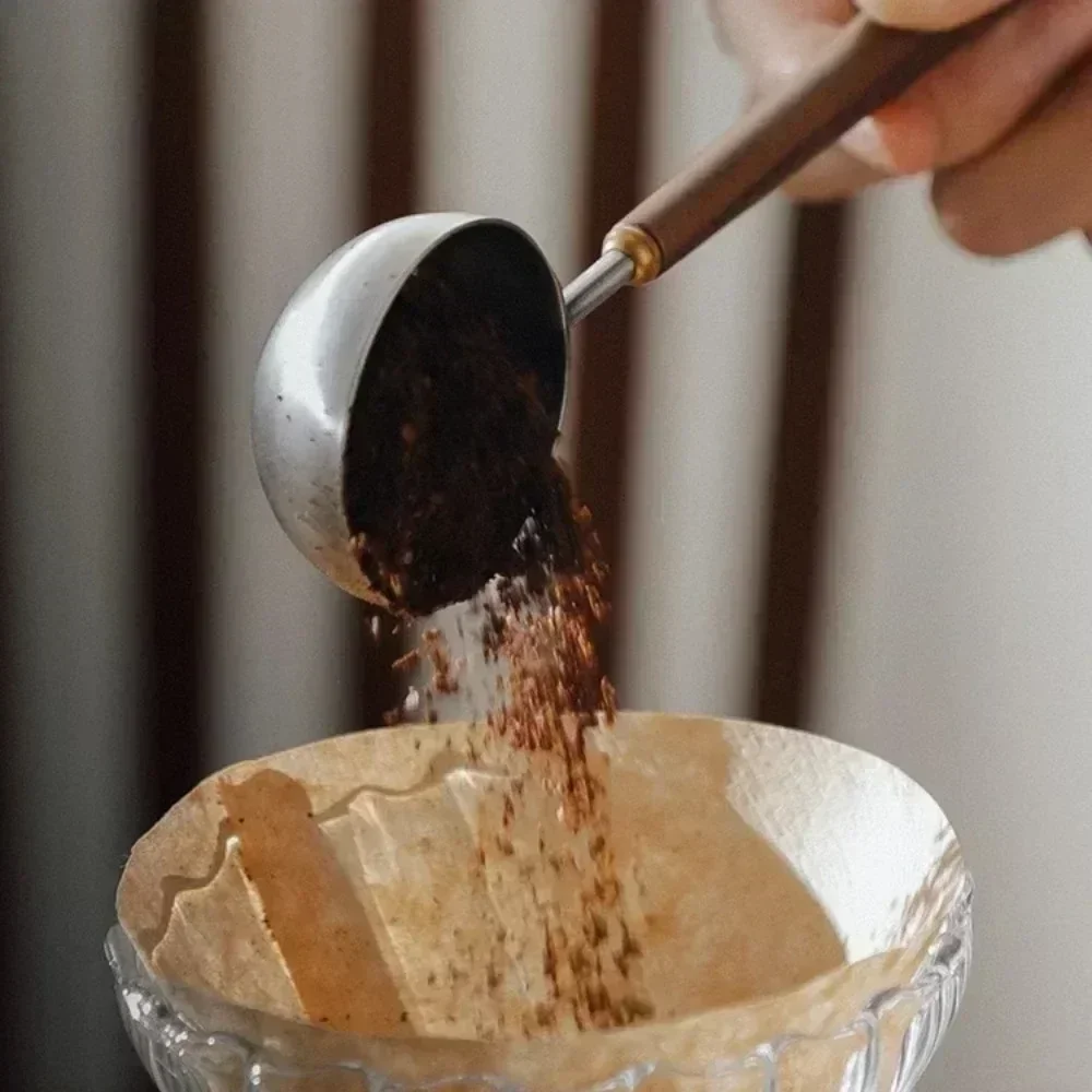 25ml Stainless Steel Coffee Scoop with Walnut Wood Long Handle Elegant Wooden Design Cafe Home Accurate Measuring Spoon Decor