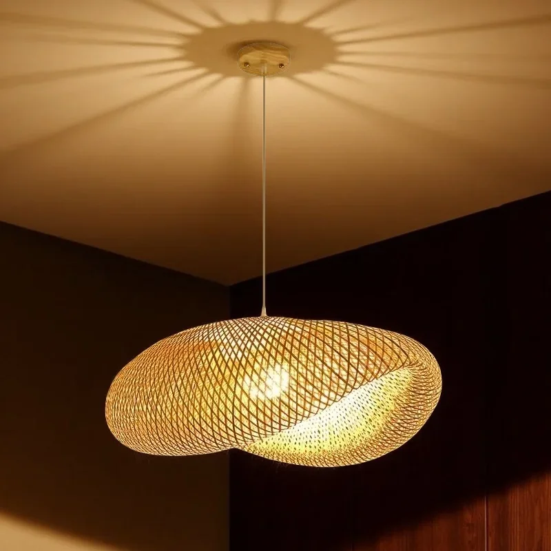 

Premium 36CM B&B Chandelier-LED Pendant Lamp with Handmade Bamboo Weaving Modern Art Bamboo Lampshade Ideal for Dining&Living
