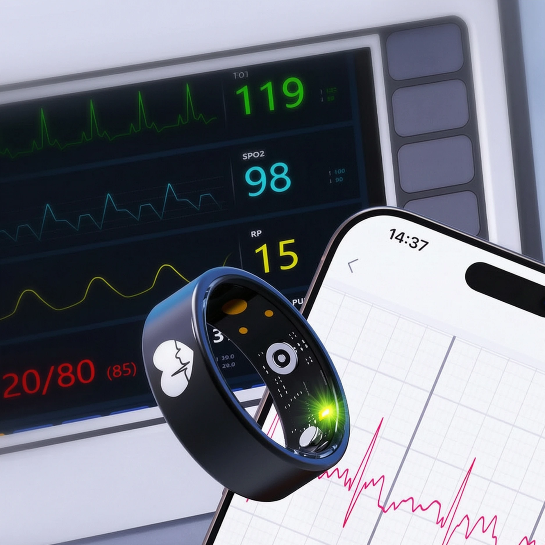 High Precision Smart Ring ECG Heart Rate Blood Oxygen Temperature HRV Sleep Monitor Health Tracker Wearable Fitness Ring