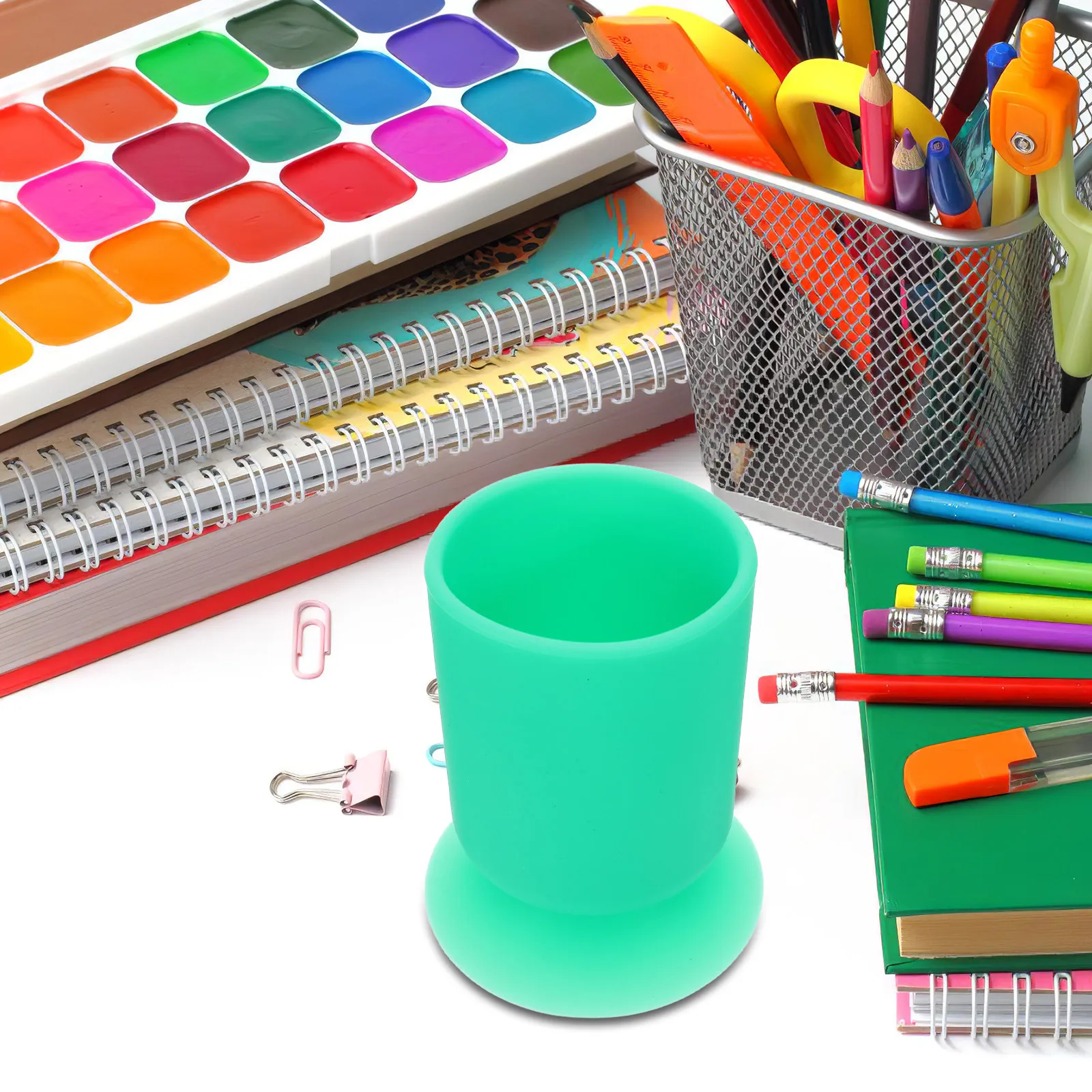 

Silicone Desk Organizer Pen Storage Container with Suction Cup Base for Makeup Brushes Scissors Stationary Holder