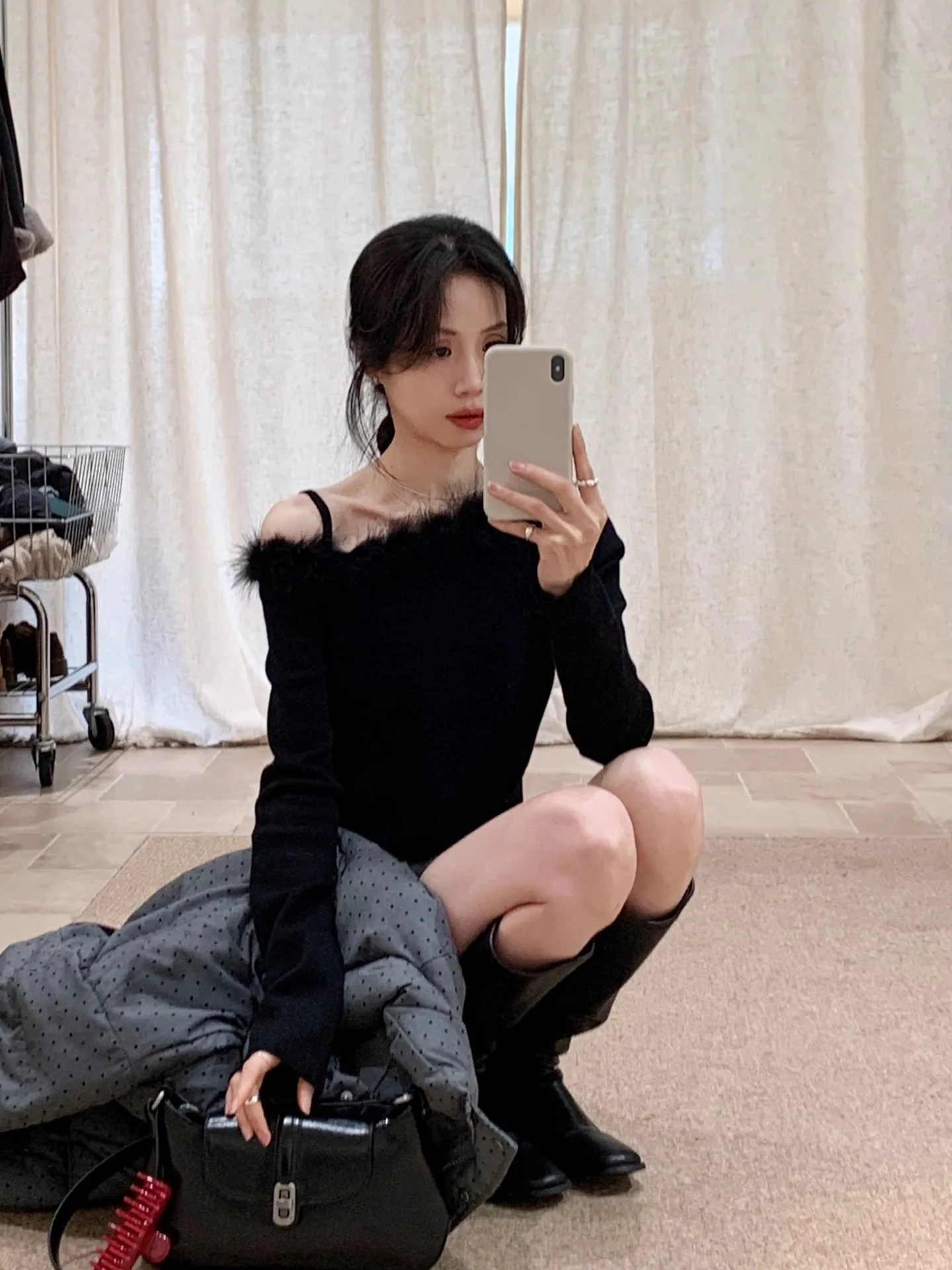 

Женский вязаный свитер с воротником из искусственного меха и асимметричным вырезом, облегающий, в корейском стиле, зимняя новинка, тренд Pure Desire