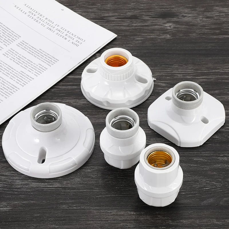 

1PC White Hanging Lamp Socket Base E27 Ceramics LED Light Bulb Holder Square Round Socket Base 6A 250V DIY Lighting Accessories