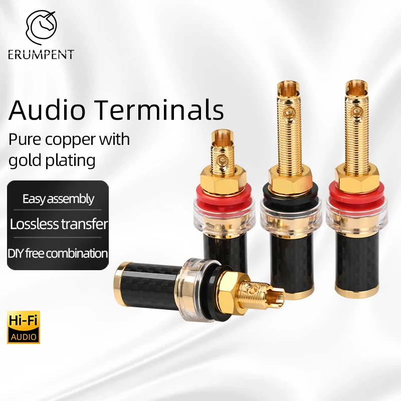 4PCS Hi-end Speaker Binding Post Carbon Fiber Pure Copper Gold Plated Solderless Speaker Audio Banana Terminal Block