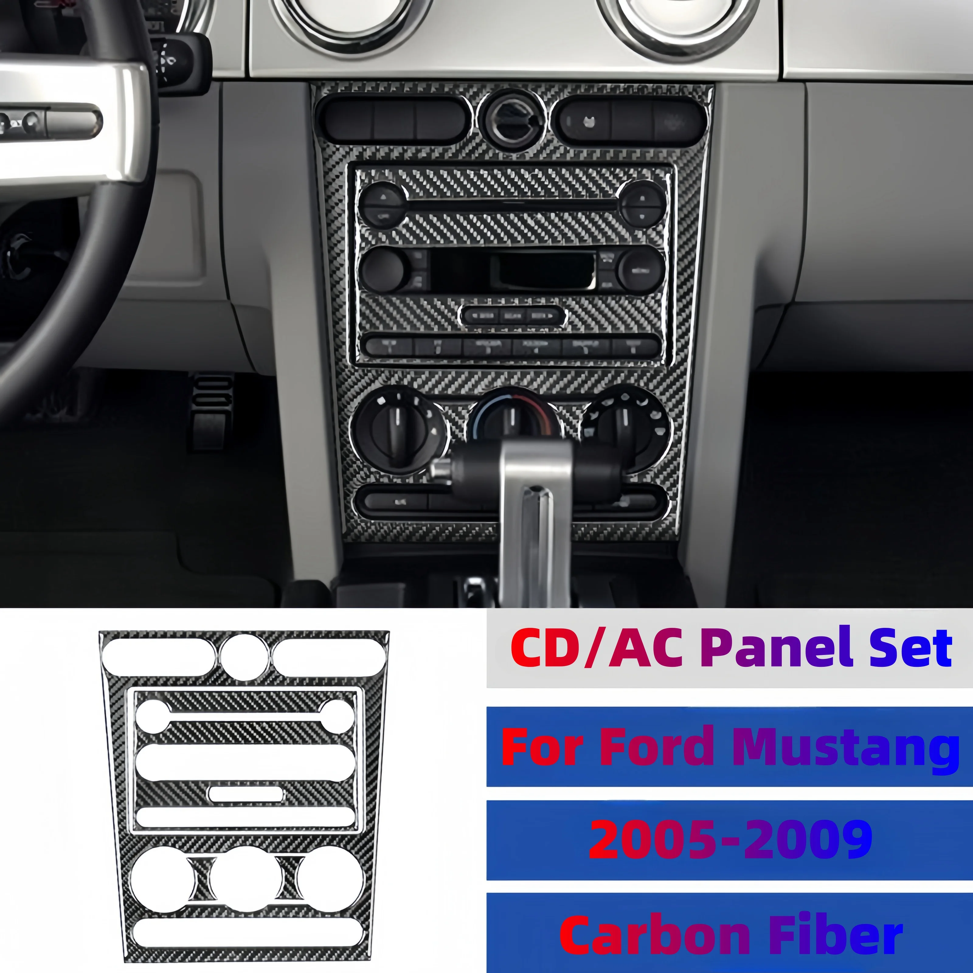 

For Ford Mustang 2005-2009 Carbon Fiber Car Interior Center Console CD AC Panel Cover Protective Trim Sticker Auto Accessoires