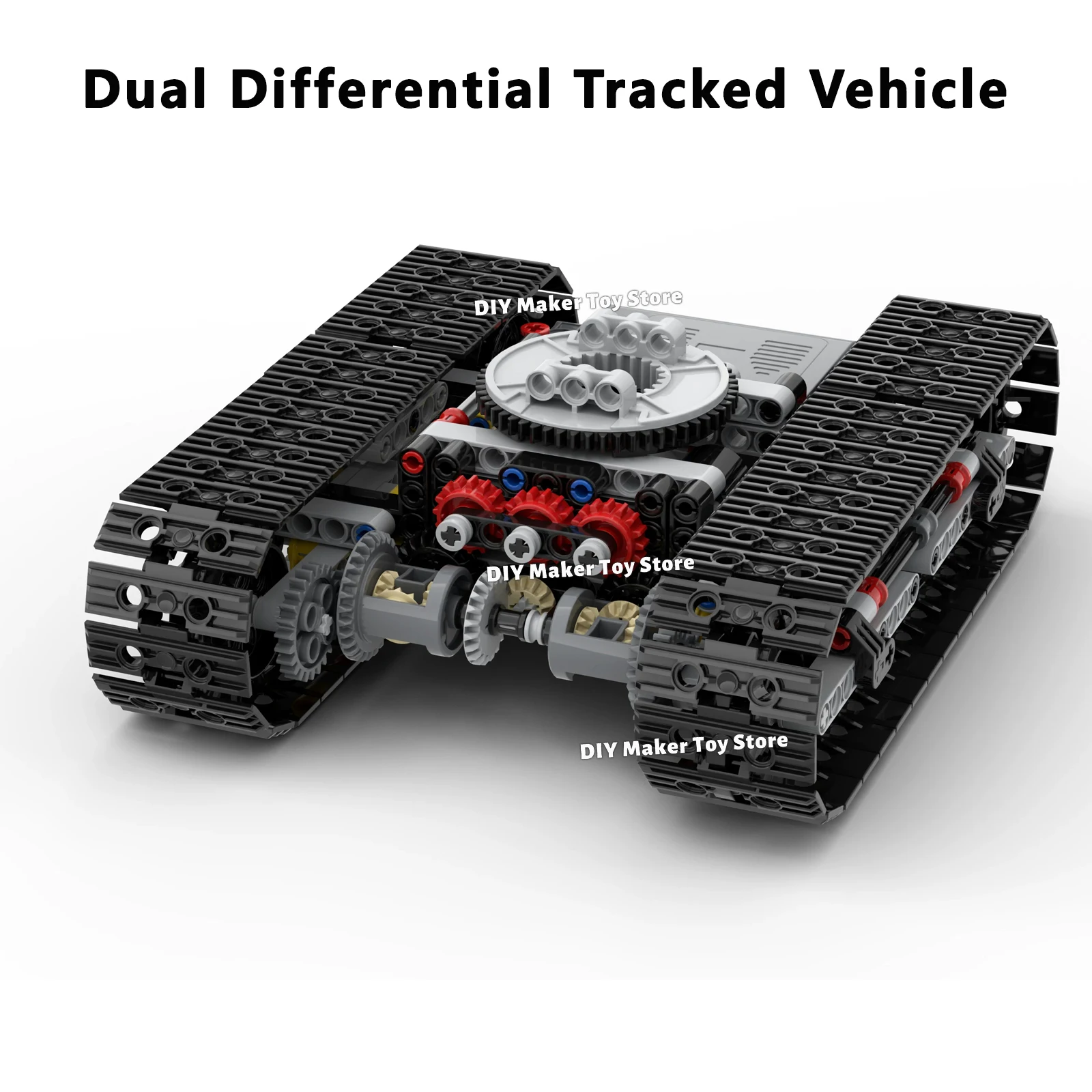 MOC Tracked Vehicle Chassis with Dual Differential Turntable Building Blocks Modify Remote Control Car Heavy Tank Assembly Toys