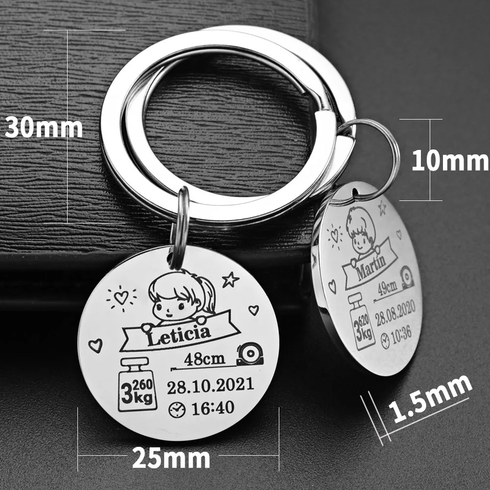 Stainless Steel Custom Keychain For Baby Newborn Commemorate Personalized Mom Dad Popular Accessories Best Gift Keyring P026