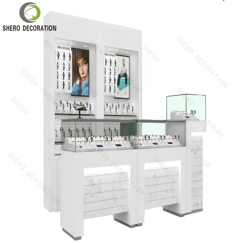 custom.Custom Luxury Watch Mall Kiosk LED Glass Watch Atrium Showcase Shopping Mall
