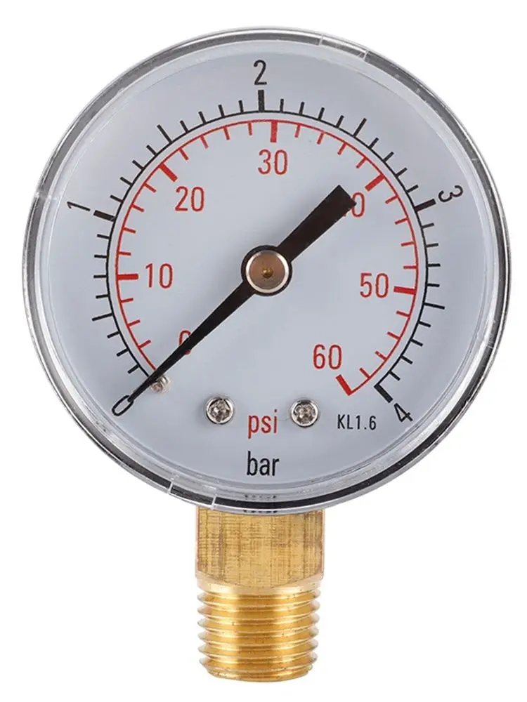 Alat pengukur hidrolik, benang NPT 1/4 "0 ~ 60psi 0 ~ 4bar 50mm Dial Manometer Filter kolam air pengukur tekanan