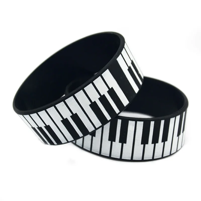 1 PC Piano Keys Silicone Bracelet One Inch Wide Bangle Printed Logo