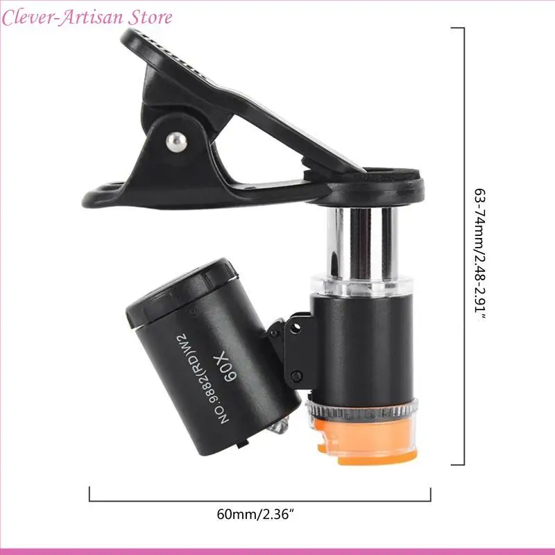 E06B 60x mini clip teléfono móvil microscopio lepa led led led lente óptica microscopio microscopio celular microscop