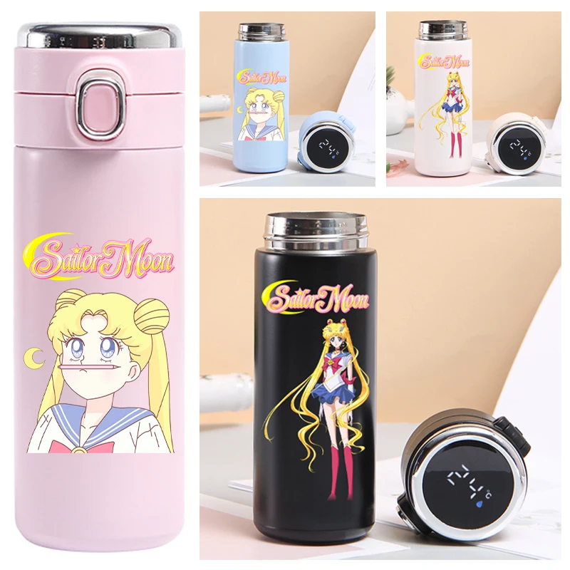 420ml Sailor Moon Thermal Water Bottle Digital Temperature Display Vacuum Flasks 304 Stainless Steel Insulated Cup Coffee Mug